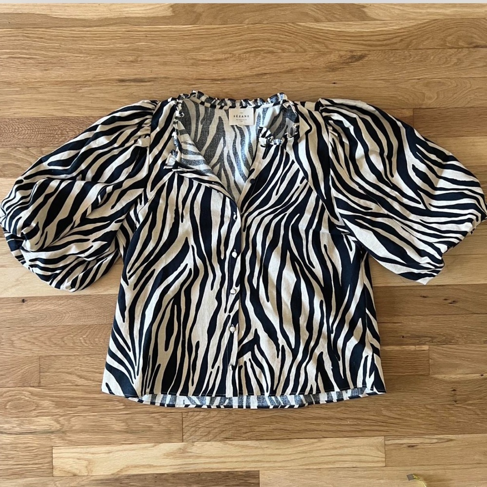 Sézane Women’s Black and White Zebra Blouse